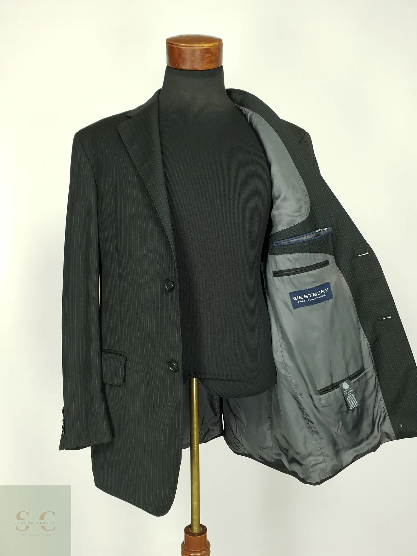 Blazer Formal de Pura Lana Virgen en Raya Tiza Westbury Talla XL 8