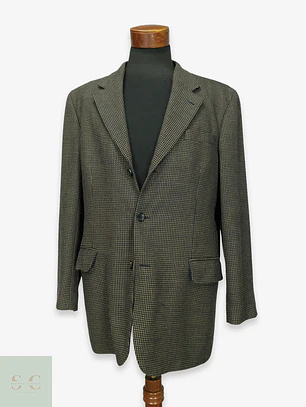 Blazer Estructurado de Lana Microcuadro Lanificio Privernum Talla XL/XXL
