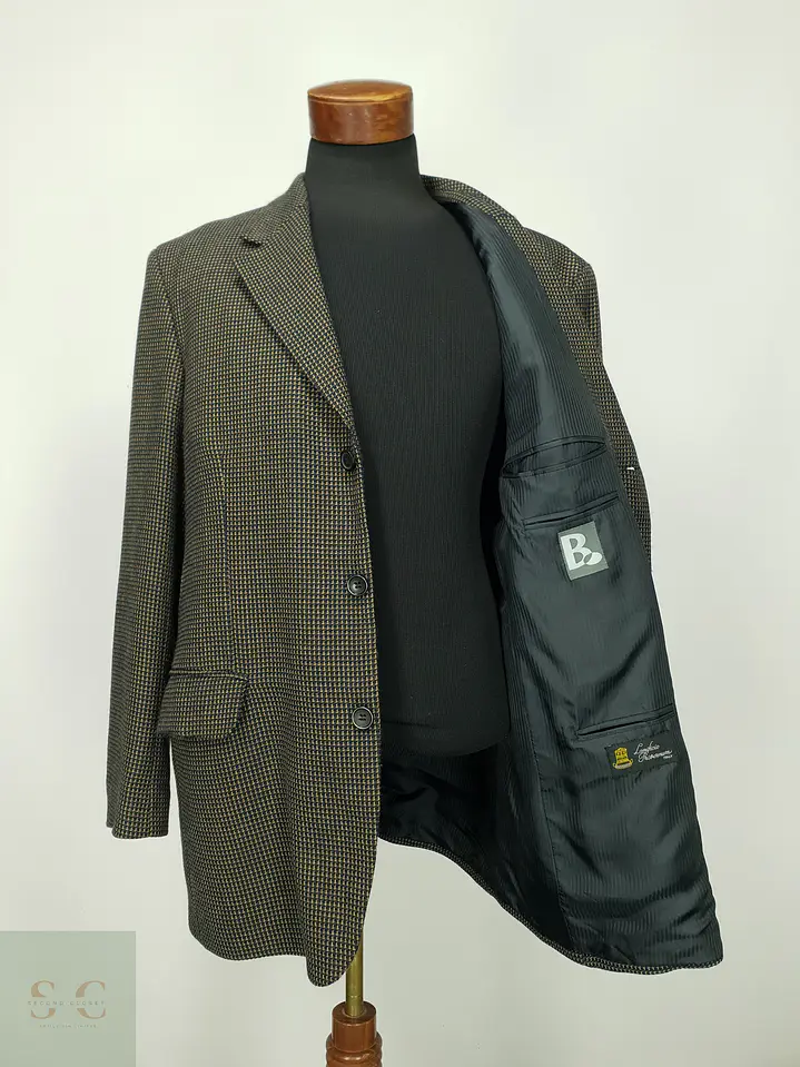 Blazer Estructurado de Lana Microcuadro Lanificio Privernum Talla XL/XXL 8