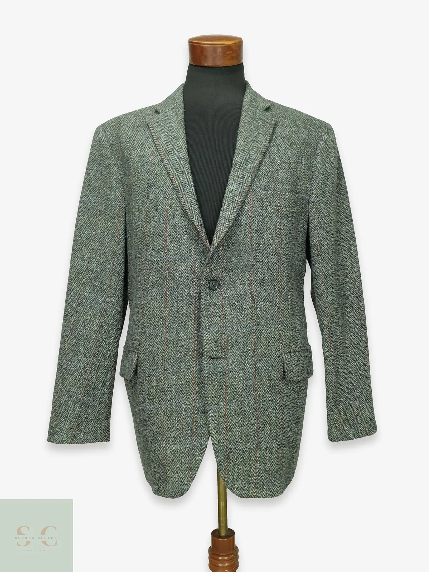 Blazer de Tweed Espinado con Sobrecuadrícula Harris Tweed Talla XXL 1