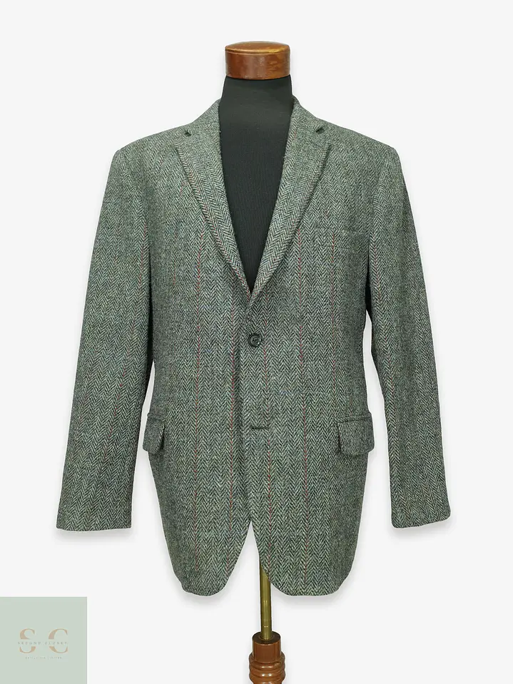 Blazer de Tweed Espinado con Sobrecuadrícula Harris Tweed Talla XXL 1