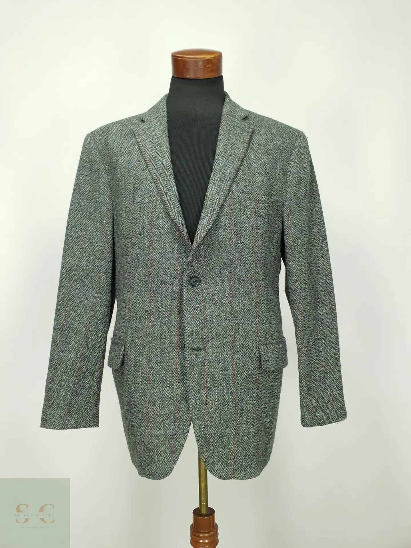 Blazer de Tweed Espinado con Sobrecuadrícula Harris Tweed Talla XXL 2