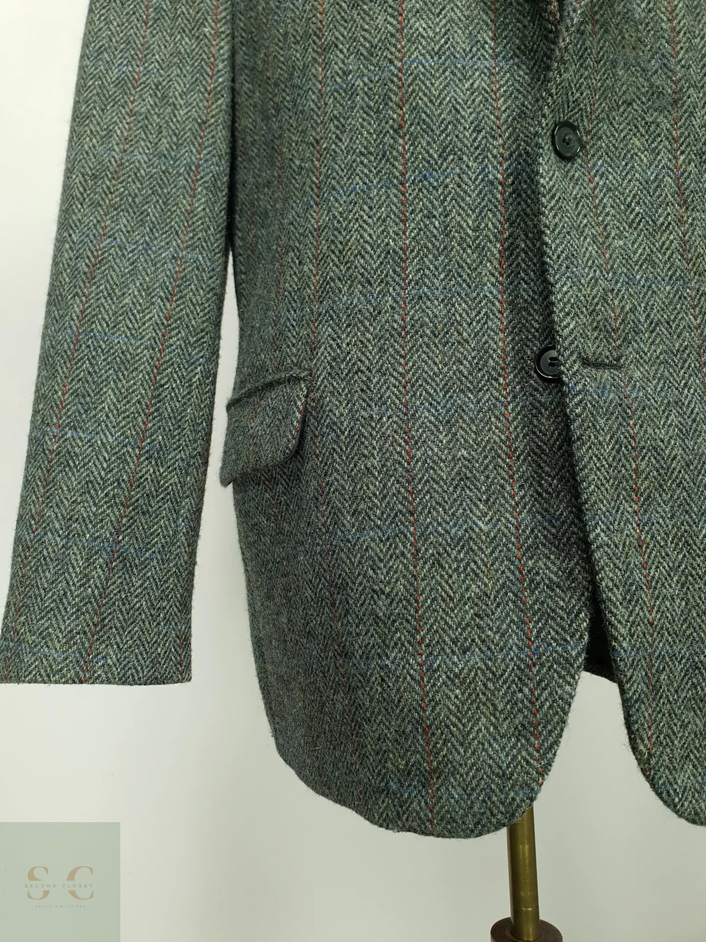 Blazer de Tweed Espinado con Sobrecuadrícula Harris Tweed Talla XXL 3