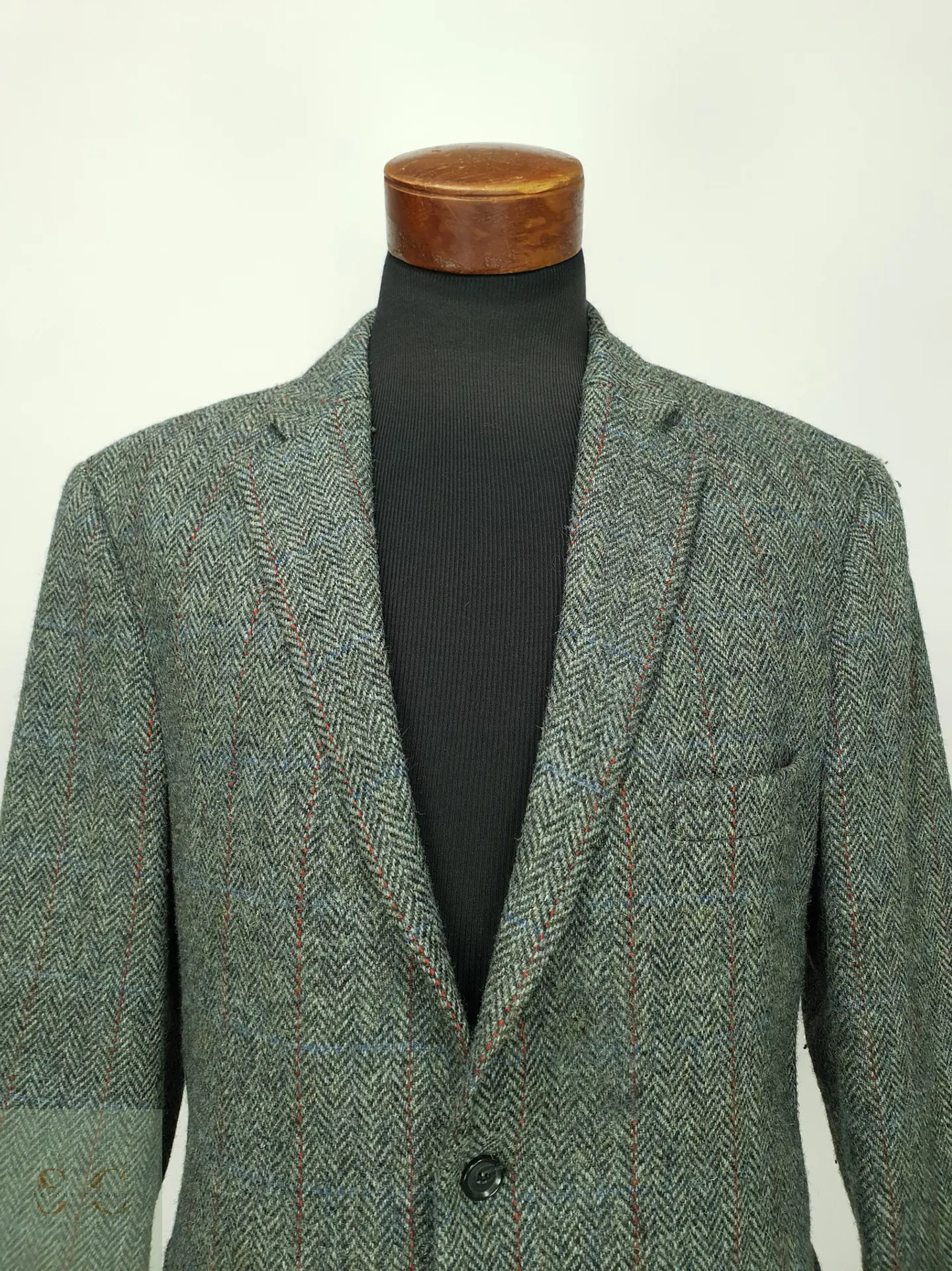 Blazer de Tweed Espinado con Sobrecuadrícula Harris Tweed Talla XXL 4