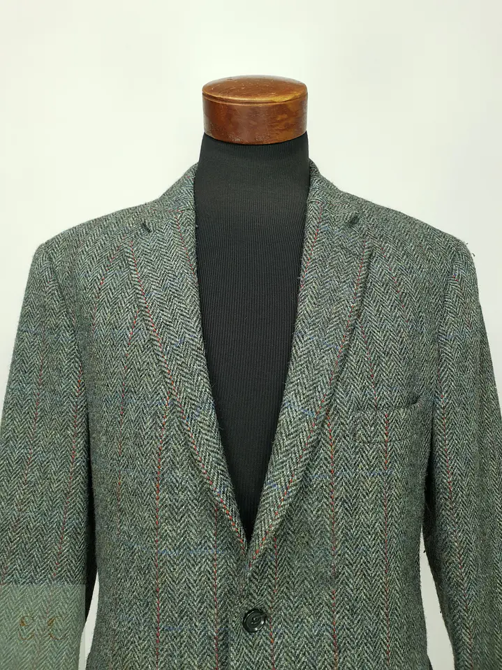 Blazer de Tweed Espinado con Sobrecuadrícula Harris Tweed Talla XXL 4