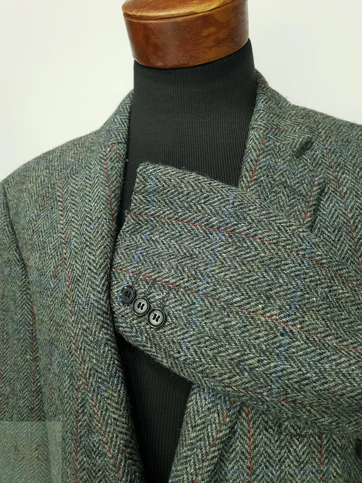 Blazer de Tweed Espinado con Sobrecuadrícula Harris Tweed Talla XXL 5