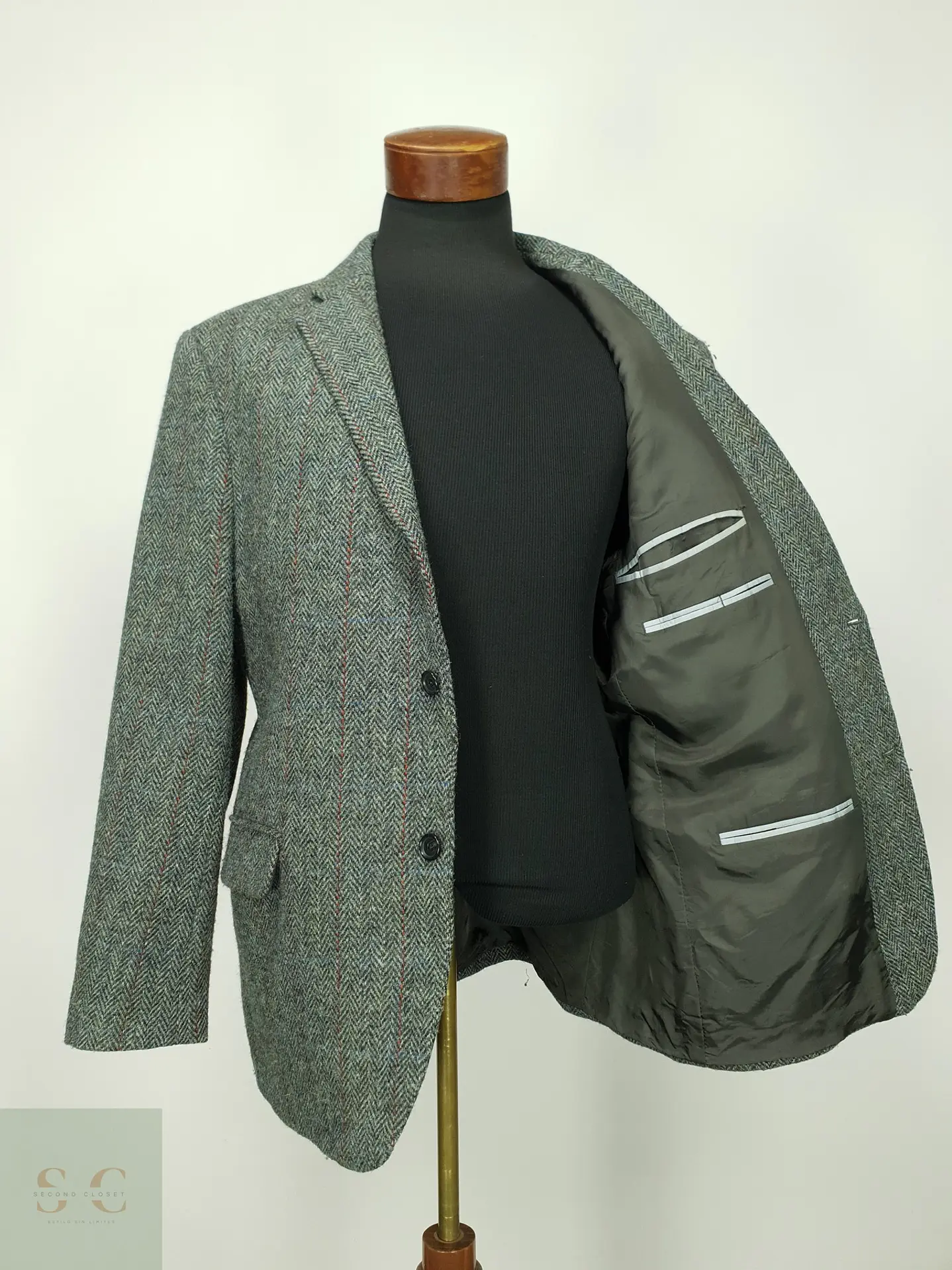 Blazer de Tweed Espinado con Sobrecuadrícula Harris Tweed Talla XXL 7