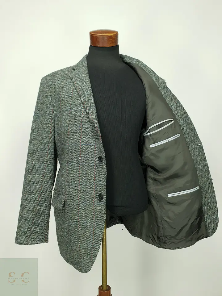 Blazer de Tweed Espinado con Sobrecuadrícula Harris Tweed Talla XXL 7