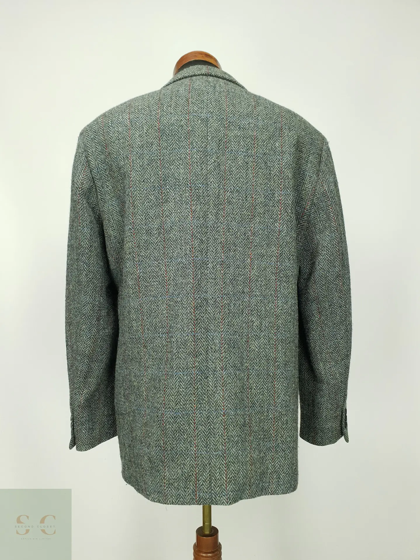 Blazer de Tweed Espinado con Sobrecuadrícula Harris Tweed Talla XXL 9