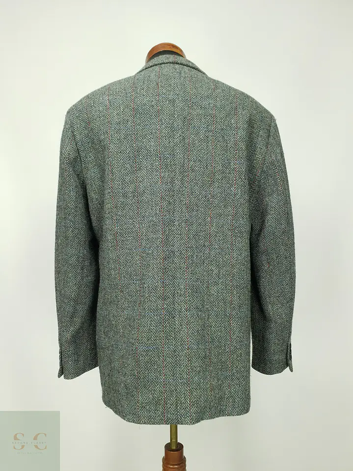 Blazer de Tweed Espinado con Sobrecuadrícula Harris Tweed Talla XXL 9