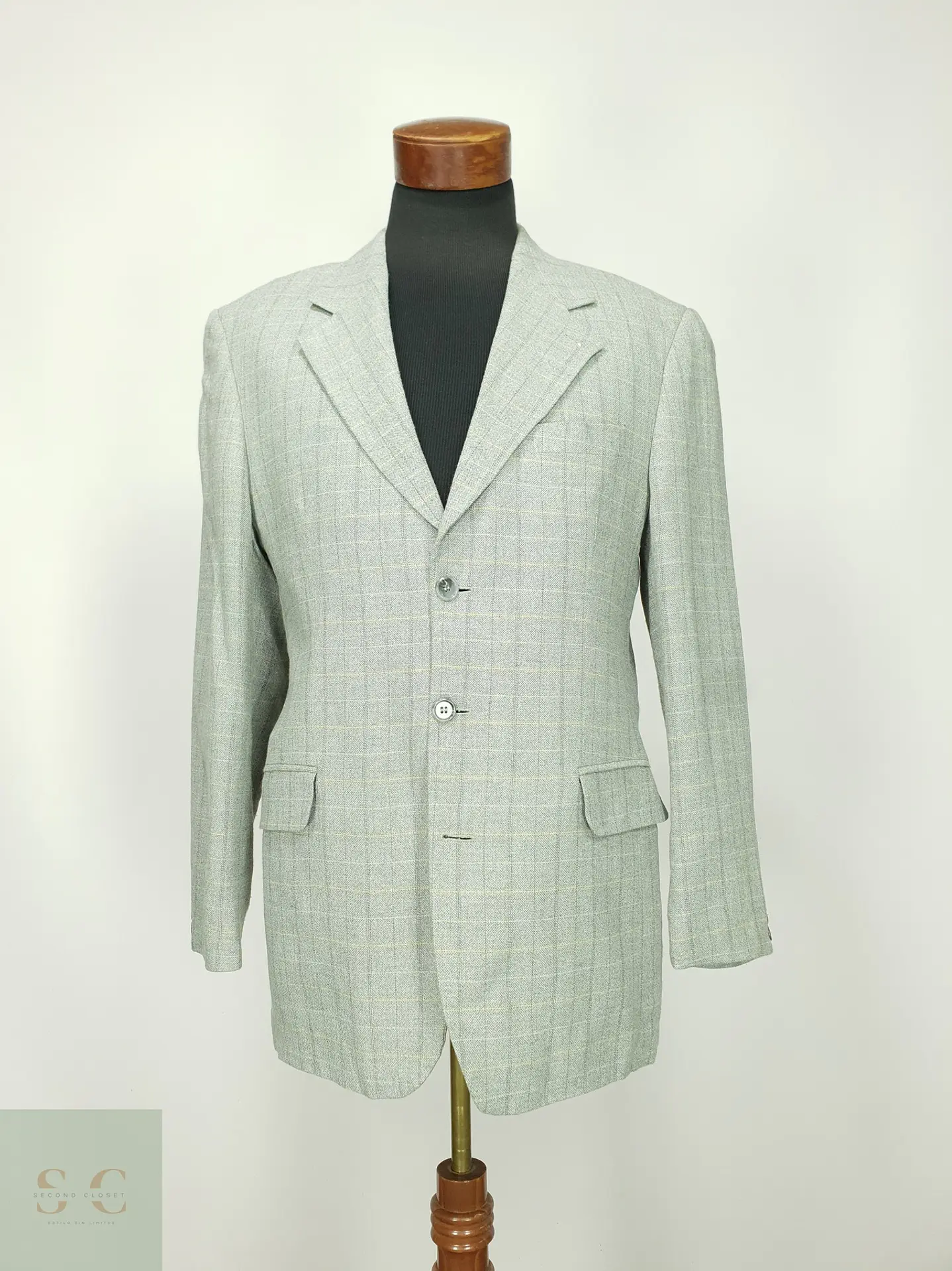 Blazer Recto a Cuadros de Viscosa y Lino Paolo Negrato Talla L/XL 2