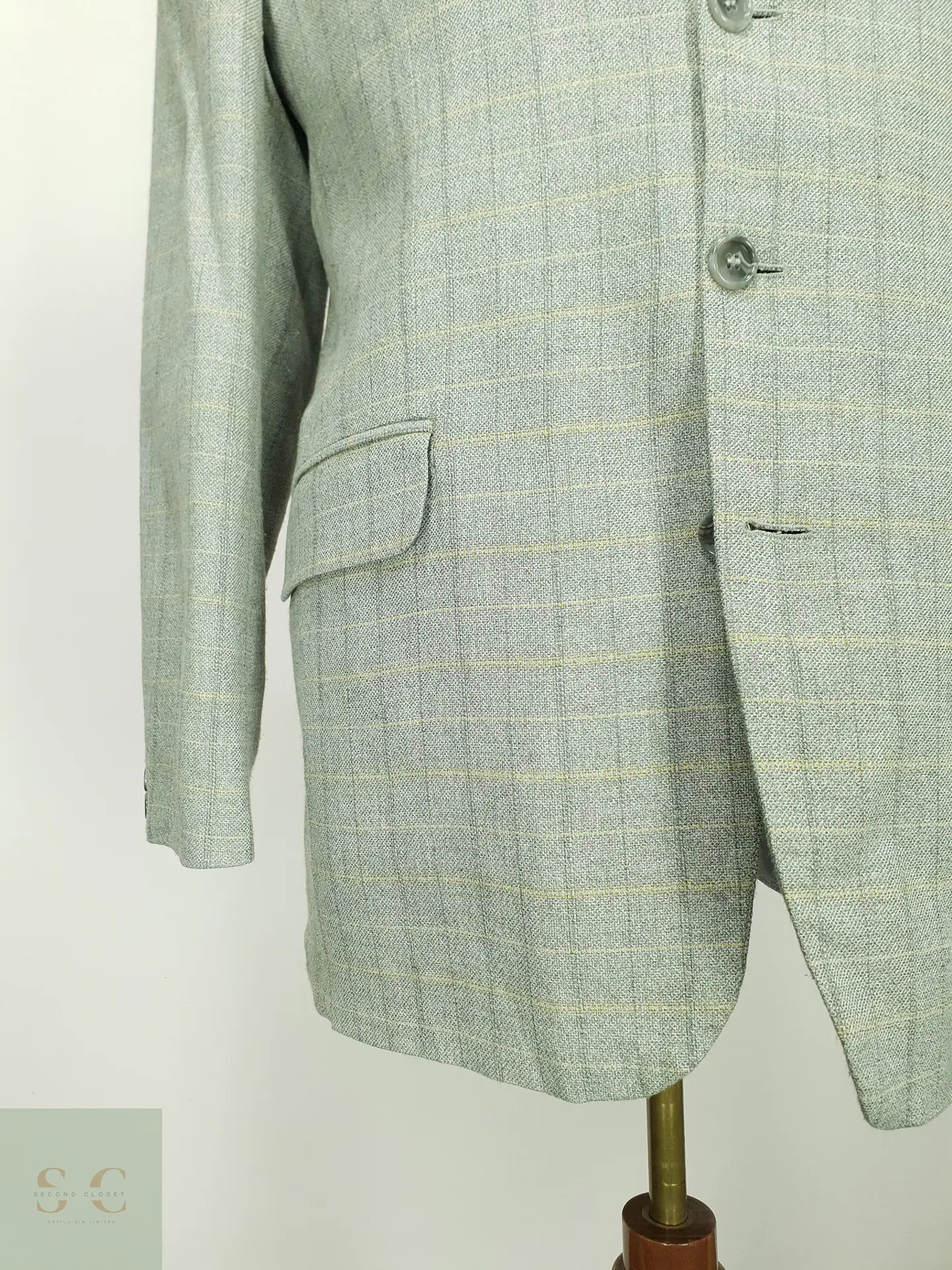 Blazer Recto a Cuadros de Viscosa y Lino Paolo Negrato Talla L/XL 3