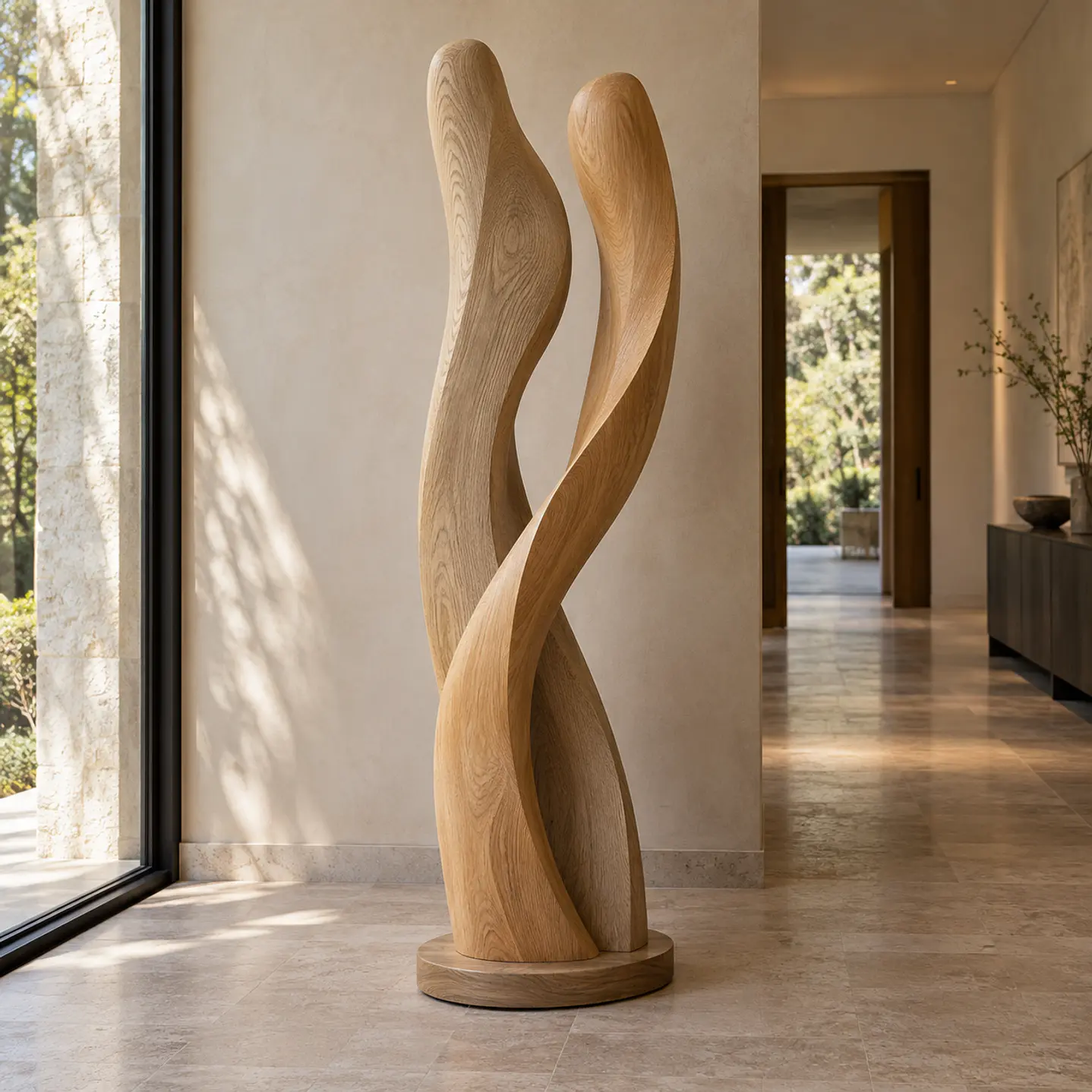 Encuentro — Escultura única en Roble Americano y Lenga Chilena