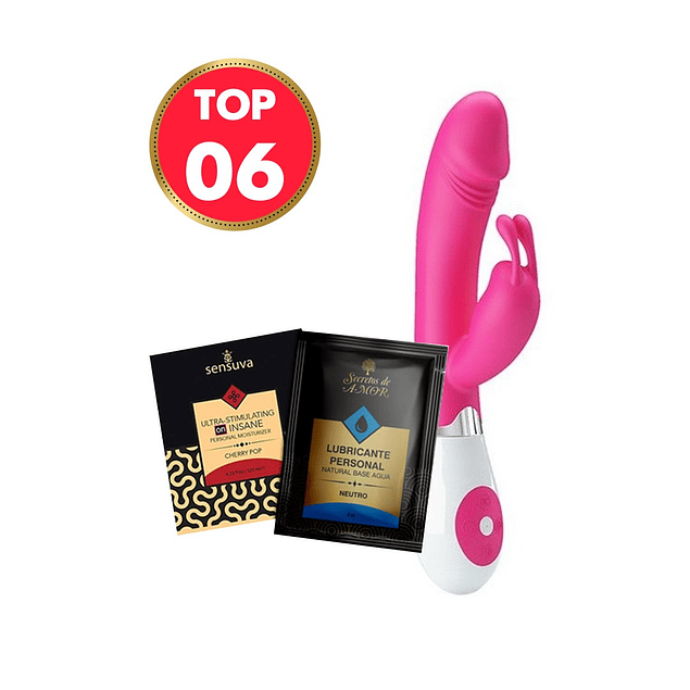 Kit Vibrador Dual Conejo  Nikko + 1 sachet Lubricante + 1 Sachet Esimulante Femenino