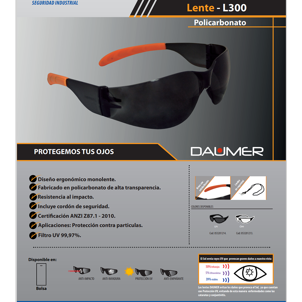 Lente Daumer L300 Gris / Claro UV