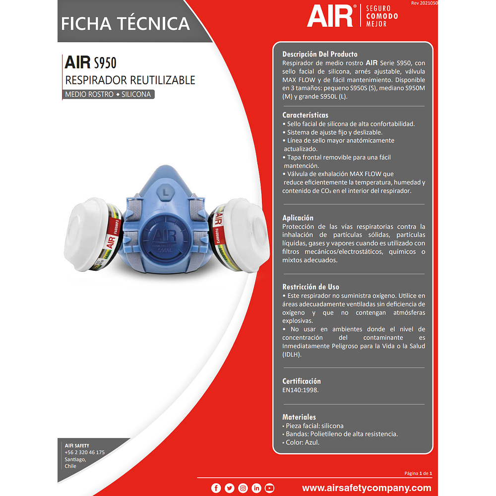 Respirador Medio Rostro Silicona S950