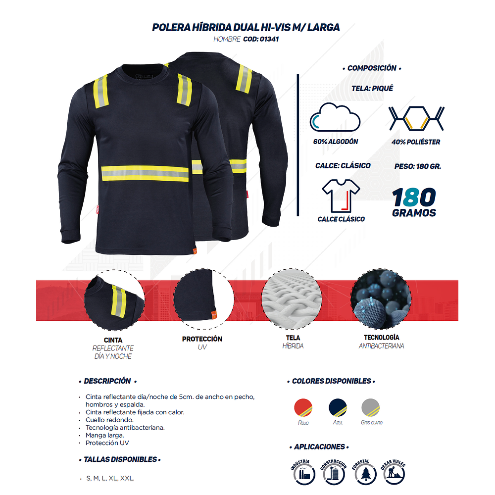 Polera Hibrida Dual HI-VIS Cinta Dia y Noche Manga Larga