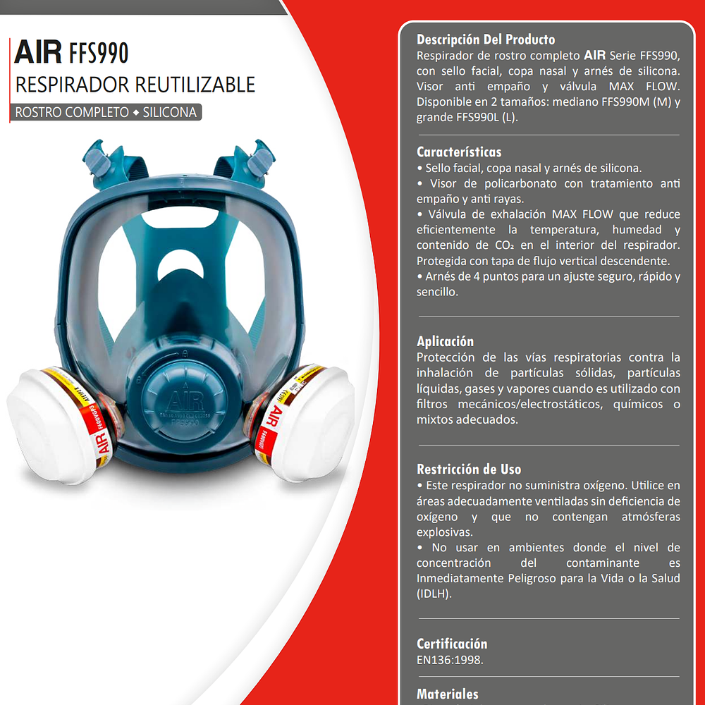 Respirador Rostro Completo Silicona FFS990 AIR