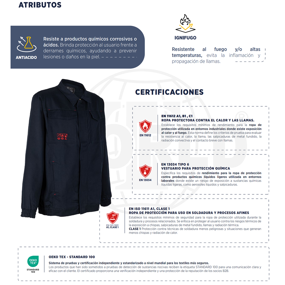 Chaqueta Ignifuga Antiácida Técnica 100% Algodón