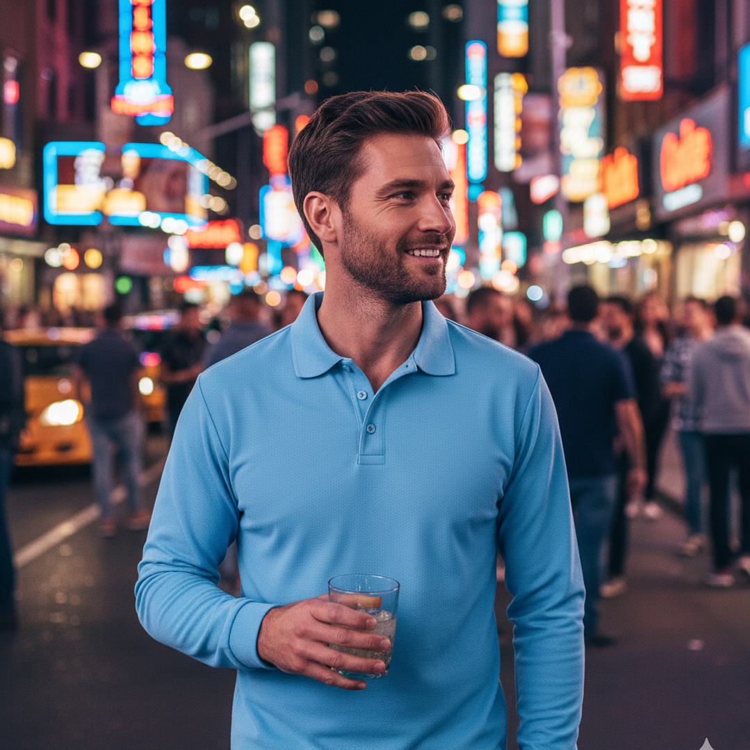 Polera Polo Pique Manga Larga Hombre Premium 60/40 UV 20