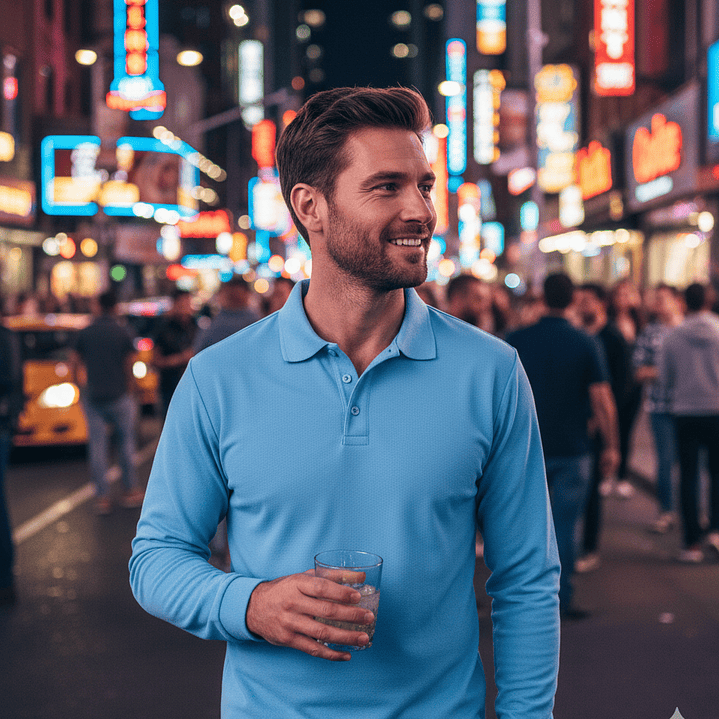 Polera Polo Pique Manga Larga Hombre Premium 60/40 UV 20