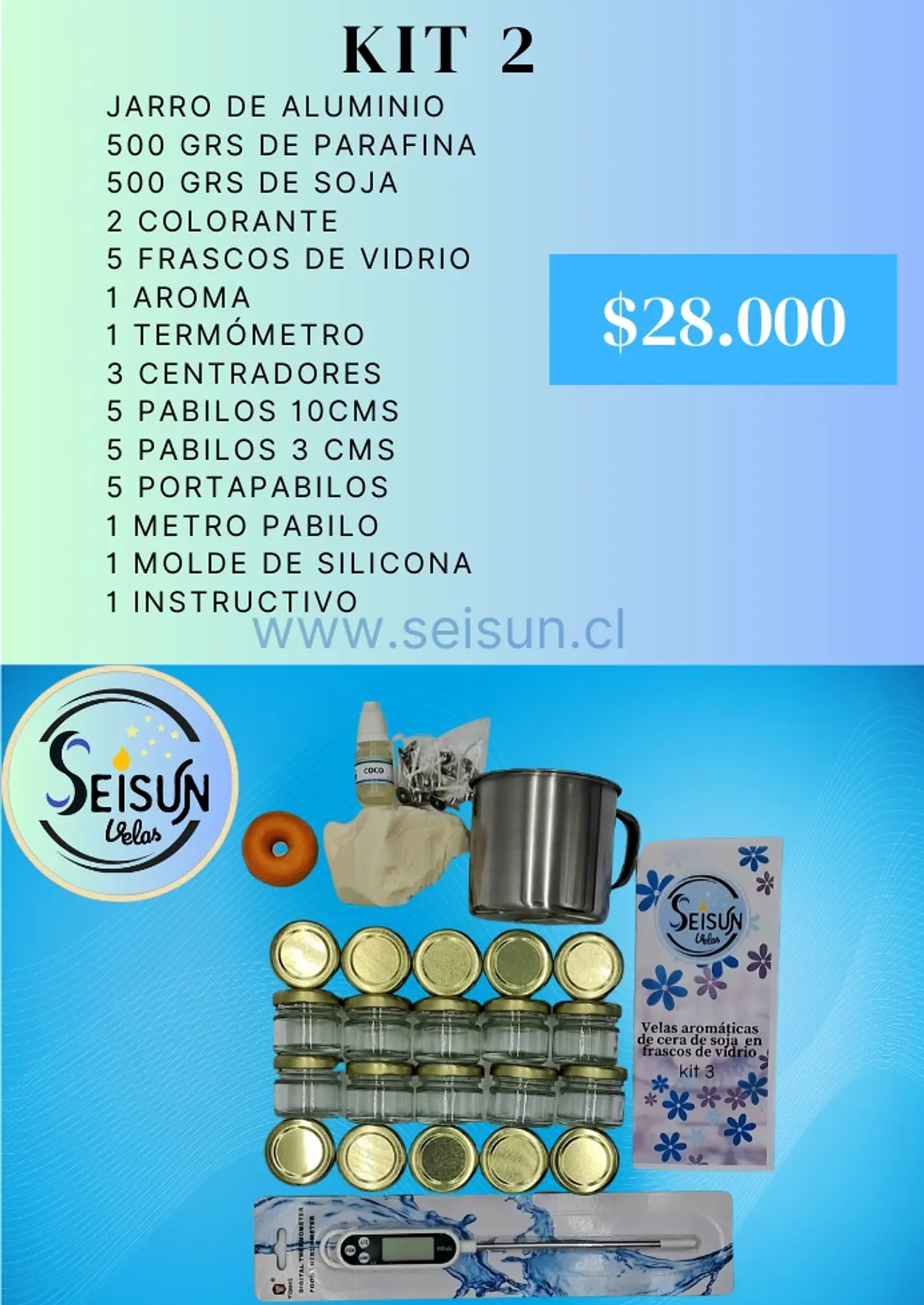 Kit 2 para velas aromáticas de parafina y cera de soja. 1
