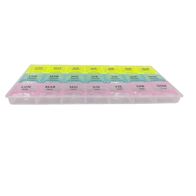 Pastillero semanal con 3 compartimentos diarios – mañana, tarde y noche