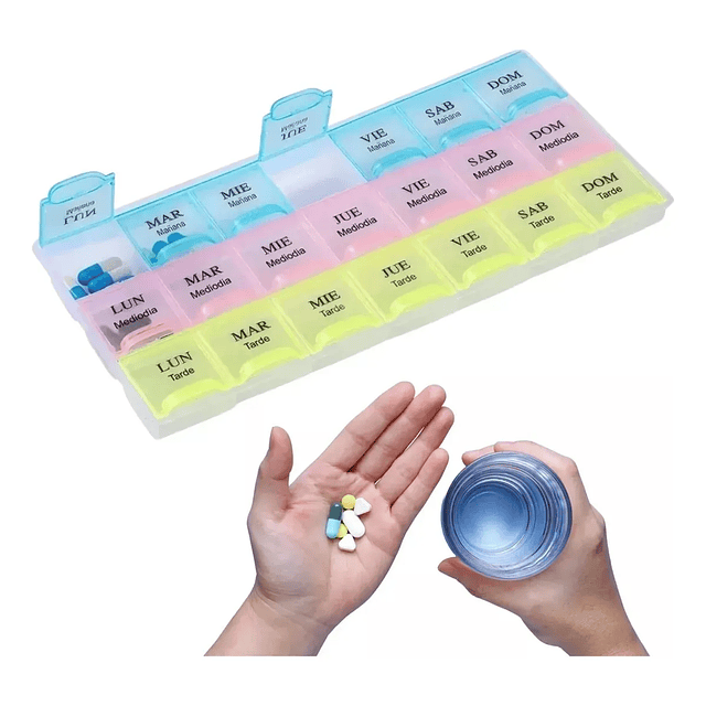 Pastillero semanal con 3 compartimentos diarios – mañana, tarde y noche