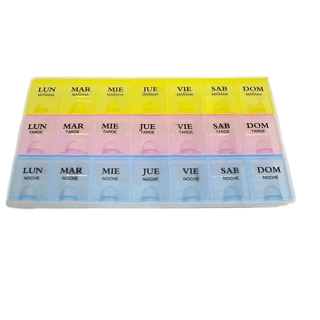 Pastillero semanal con 3 compartimentos diarios – mañana, tarde y noche