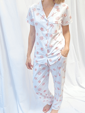 Pijama mujer Fátima pantalón/ Flor rosada