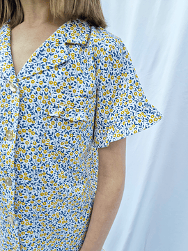 Pijama niña Valentina / florcitas amarillo azul