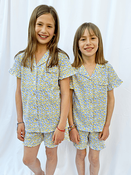 Pijama niña Valentina / florcitas amarillo azul