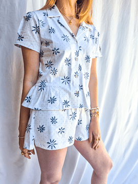 Pijama mujer Sofía / Flor pintada azul