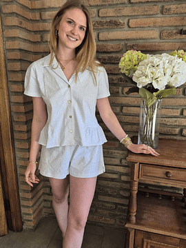 Pijama mujer Sofía / blanco puntitos azules