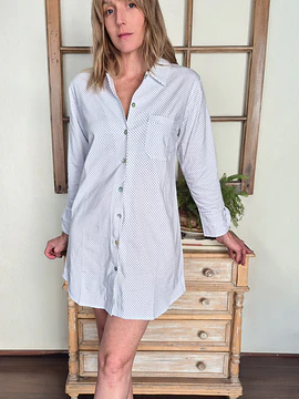 Camisa de dormir Gracia/ Blanca puntitos negros