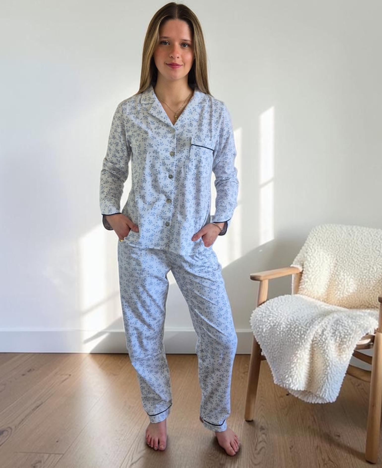 Pijama mujer Patricia / flores azules