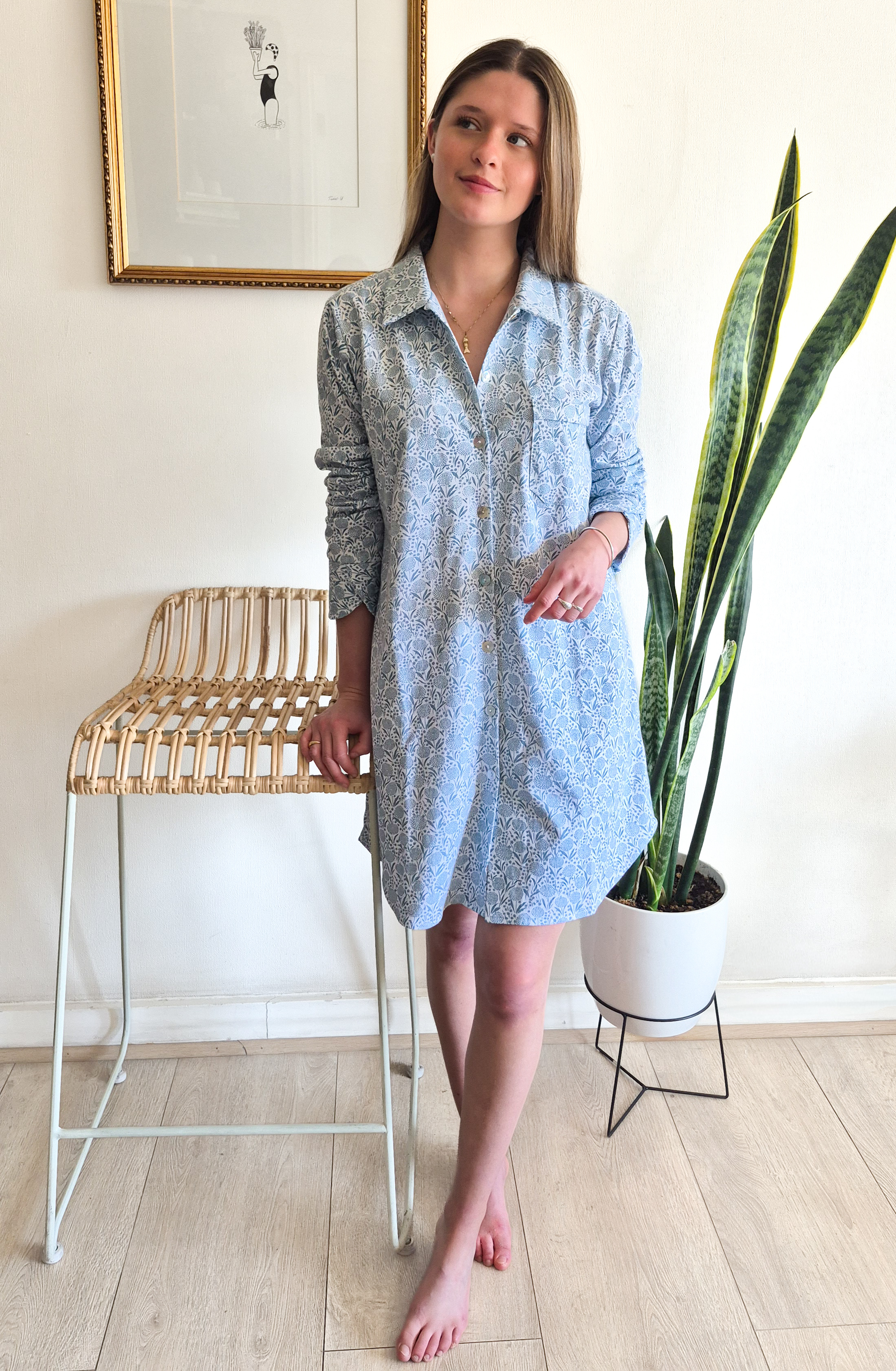 Camisa de dormir Amalia/ Hortensia celeste