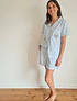 Pijama mujer Fátima/vichy turquesa con bordado 