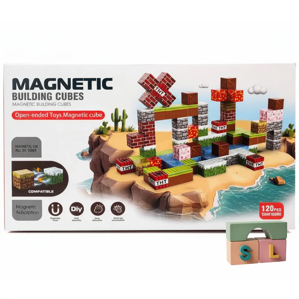 Magnetic Building Cubes - Cubos Magnéticos Estilo Minecraft (120 pcs) 1