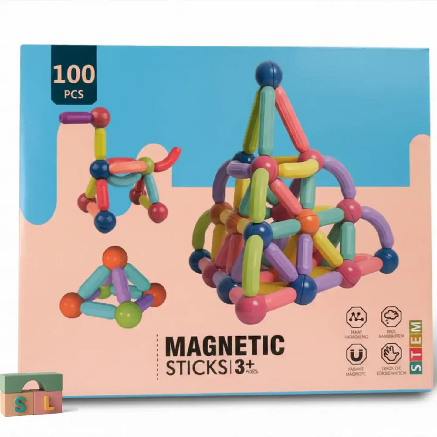 Set de Construcción: Palitos Magnéticos y Esferas (100 piezas) 1
