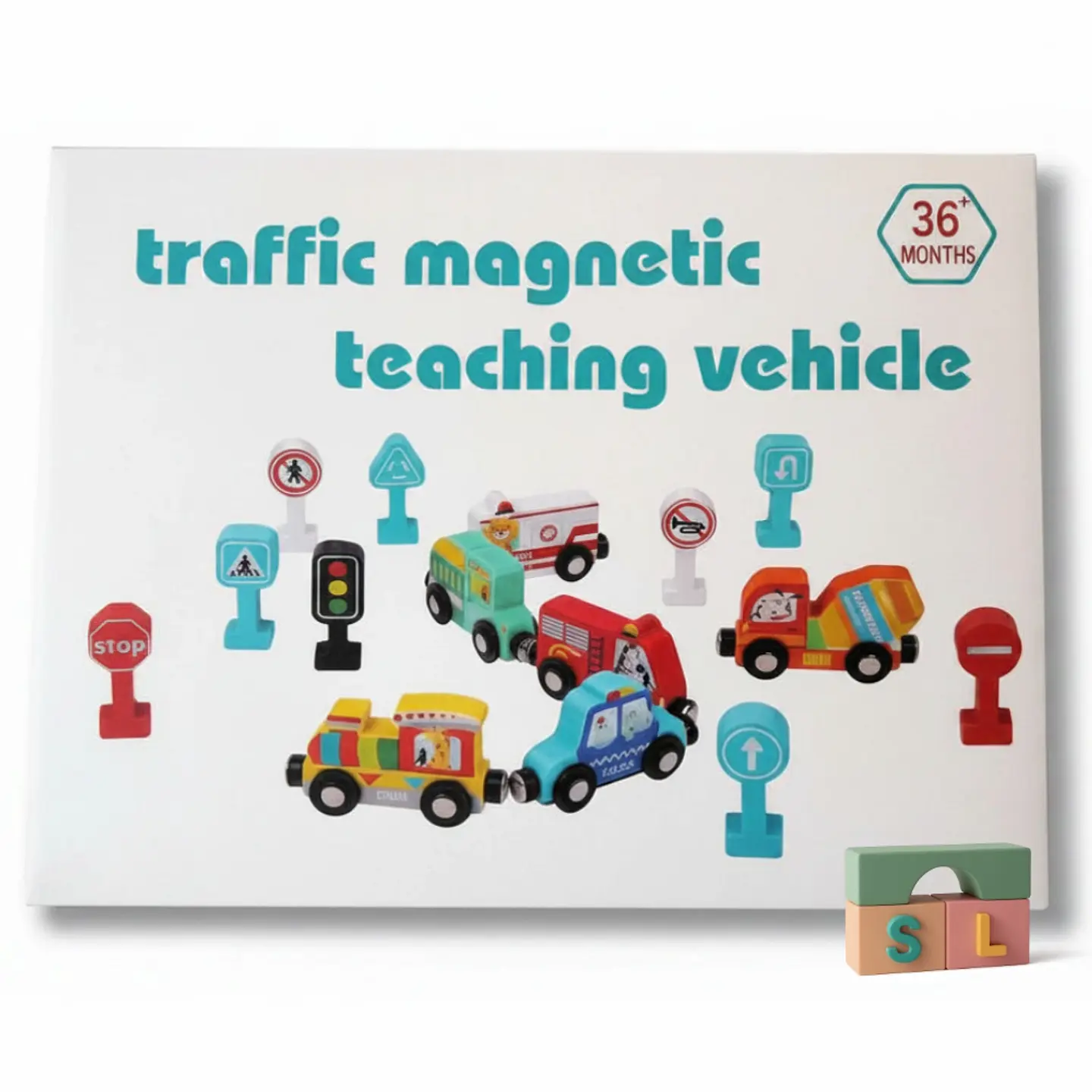 Set de Educación Vial Magnético: Vehículos y Señales de Madera (15 piezas) 3
