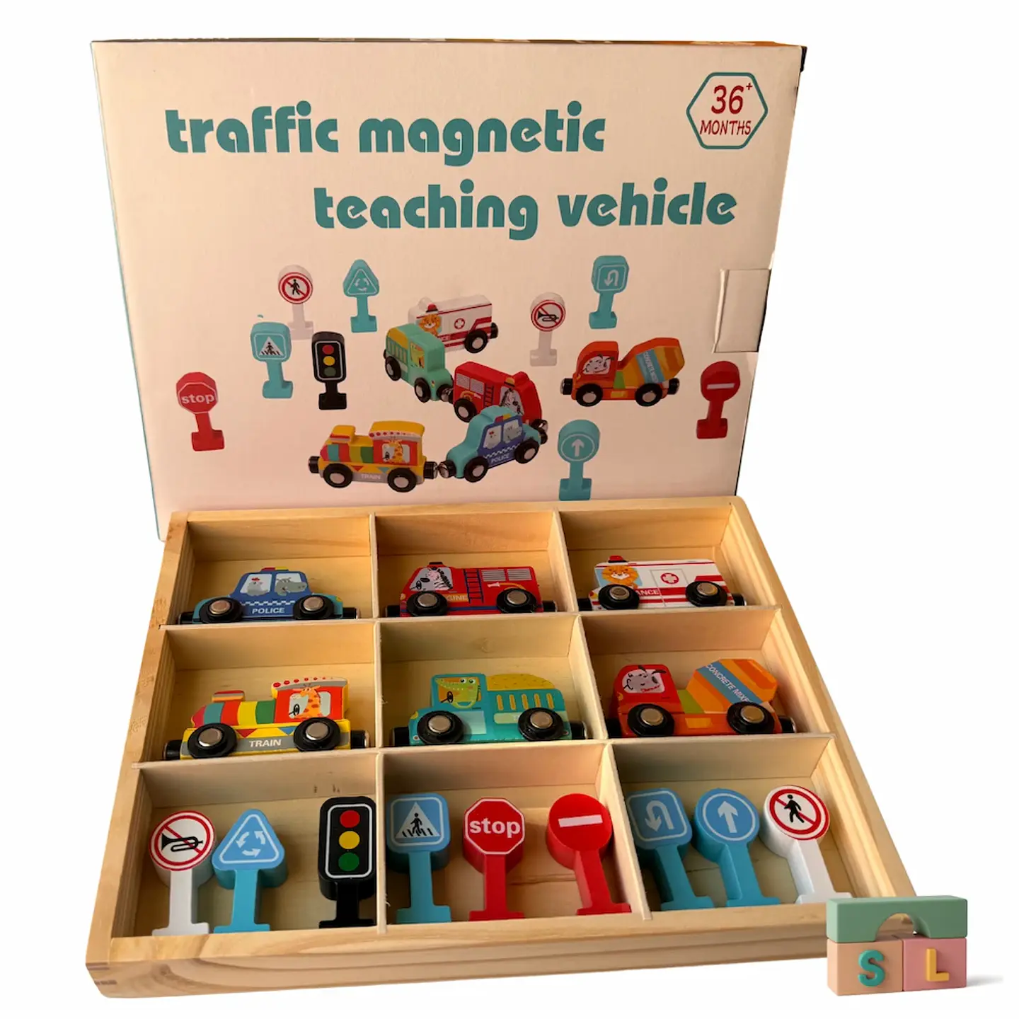 Set de Educación Vial Magnético: Vehículos y Señales de Madera (15 piezas) 5