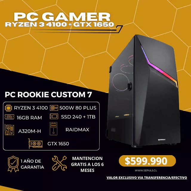 PC GAMER R3 4100 + GTX 1650 4GB