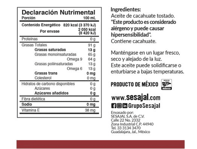 Aceite Cacahuate Tostado 250ml