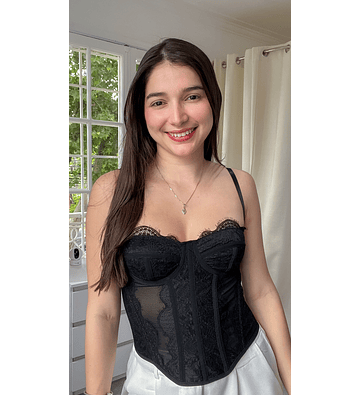 Bustier/corset de encaje floral negro