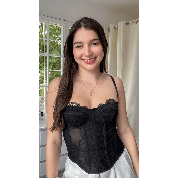 Bustier/corset de encaje floral negro