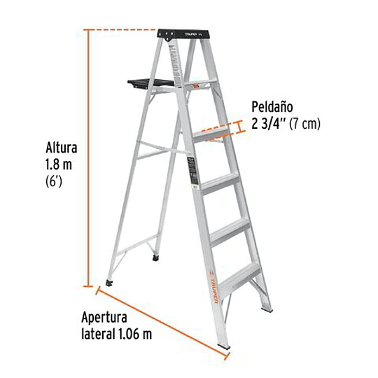 Escalera de tijera tipo 5 peldaños y bandeja, truper