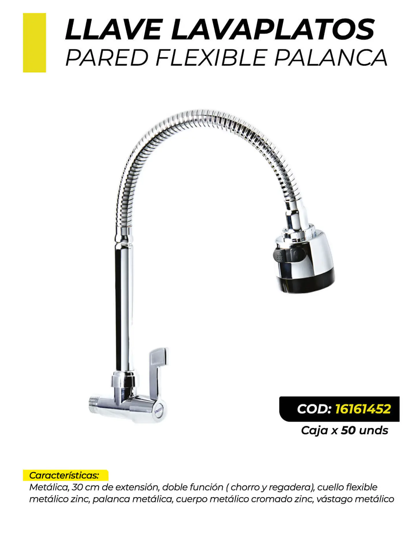 Llave Lavaplatos De Pared Palanca Flexible Metalica 1