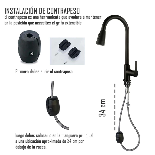 Llave Lavaplatos Lujo Monocontrol Negra 6