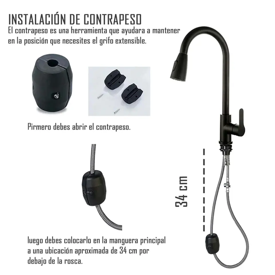 Llave Lavaplatos Lujo Monocontrol Negra 6